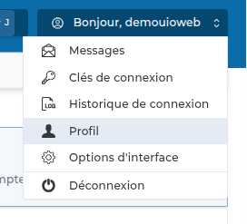 Le menu déroulant du compte, en haut à droite.
