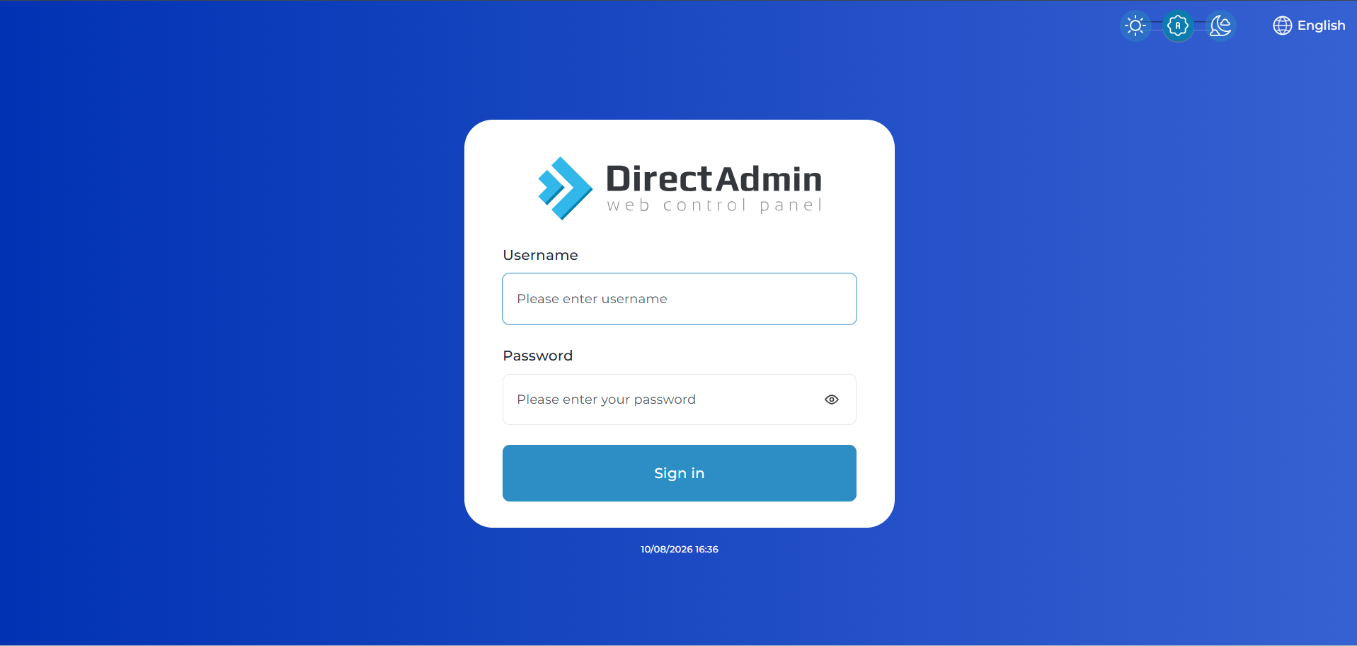 La page de connexion DirectAdmin.